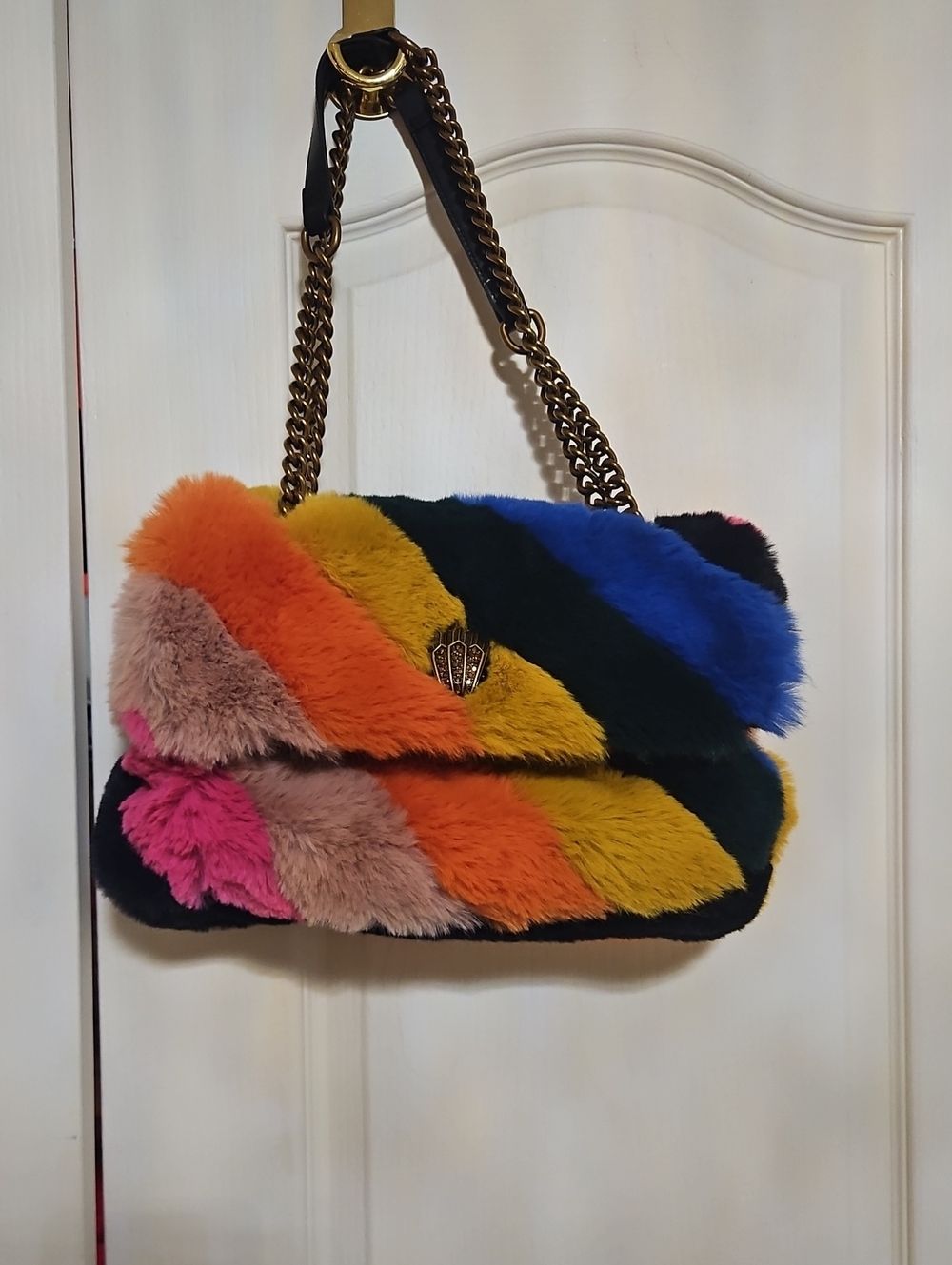 Kurt Geiger Multicolor Faux Fur Shoulder Bag with Gold Chain